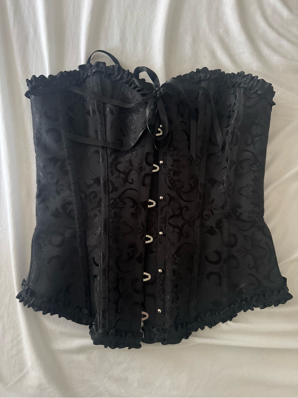 Black Strapless Floral Brocade Corset Top